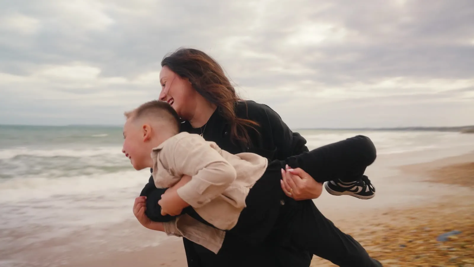 Still from a family film on the beach